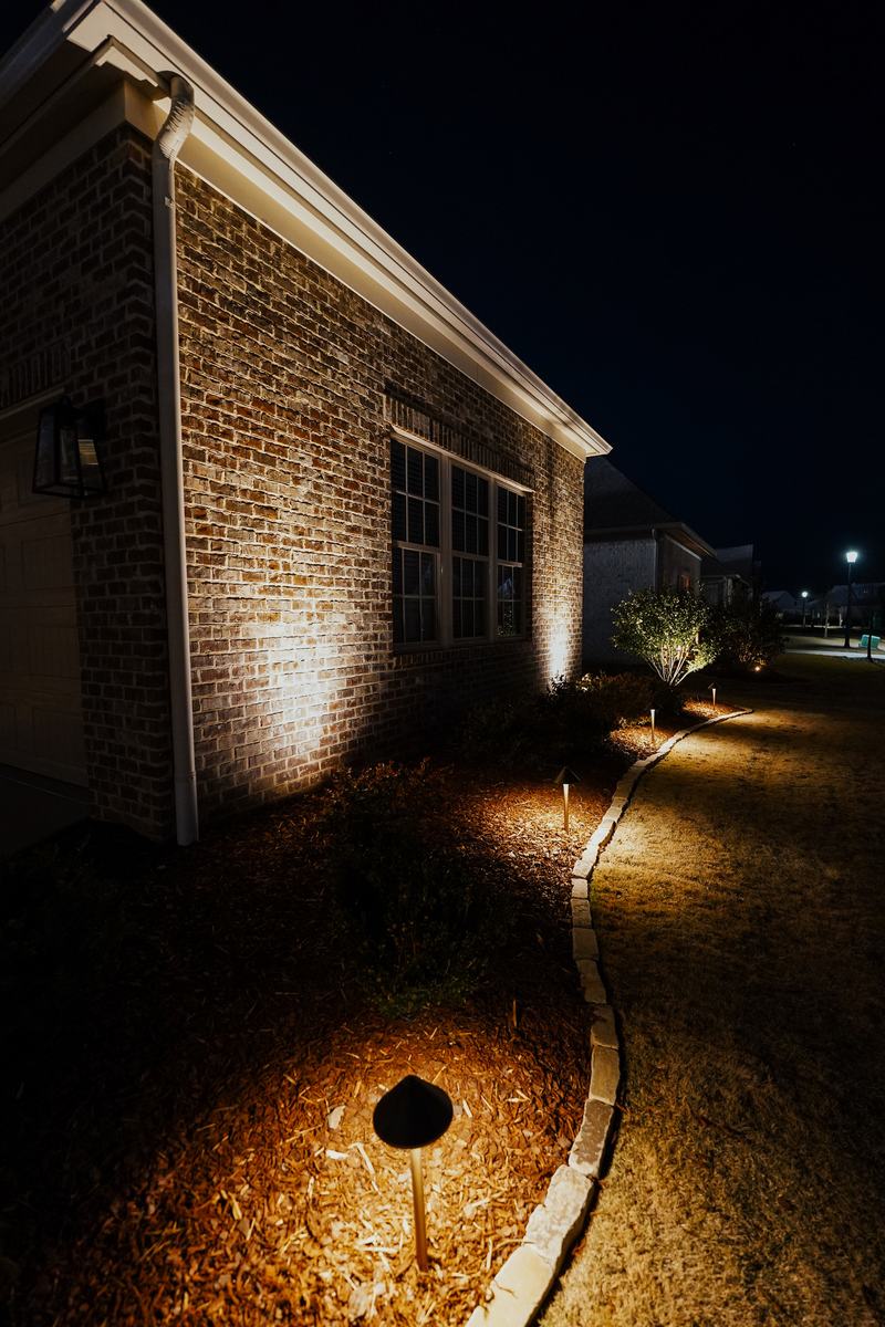 Path & Walkway Lighting project — Path light border along brick house walkway (pro)