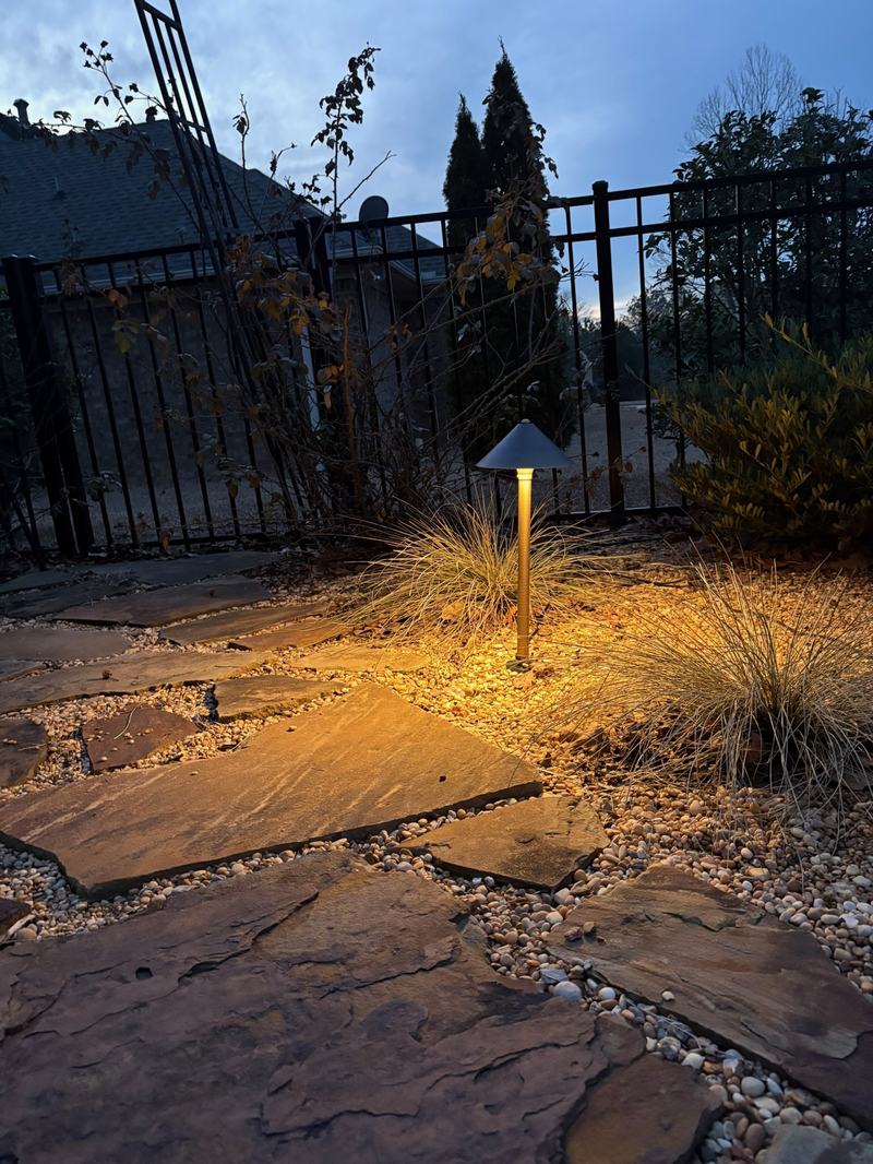 Path & Walkway Lighting project — Path light over flagstone-and-gravel walk