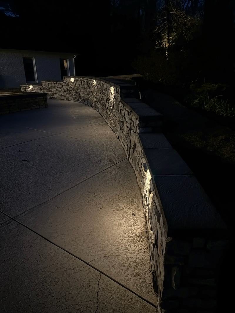 Step, Stair & Hardscape Lighting project — Retaining wall downlights along driveway