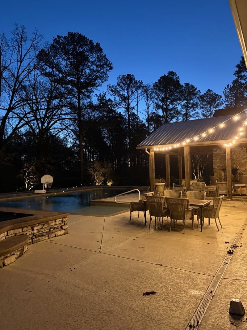 Bistro, String & Event Lighting project — Pool pavilion with string lights