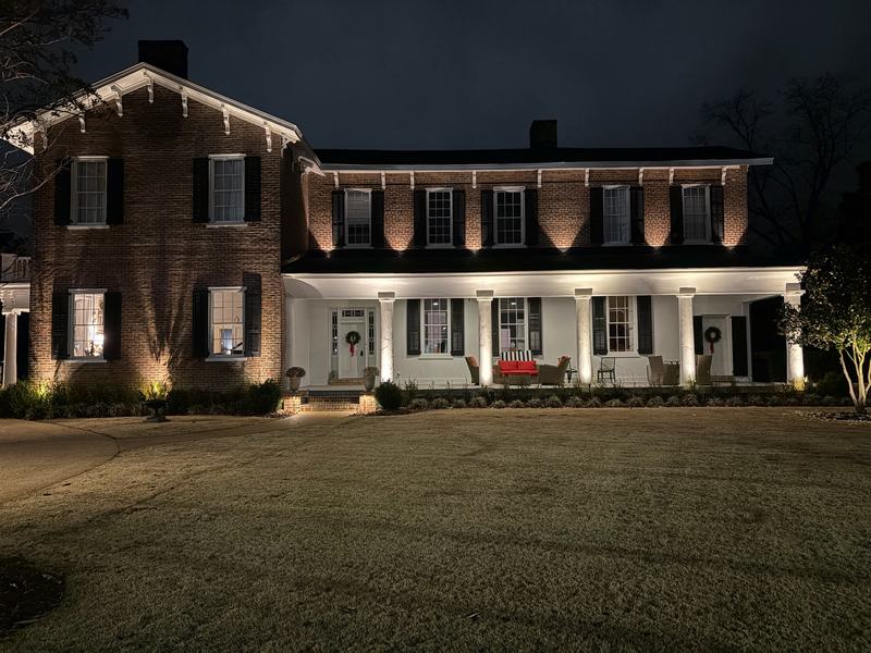 Brick colonial, porch + soffit + facade lighting
