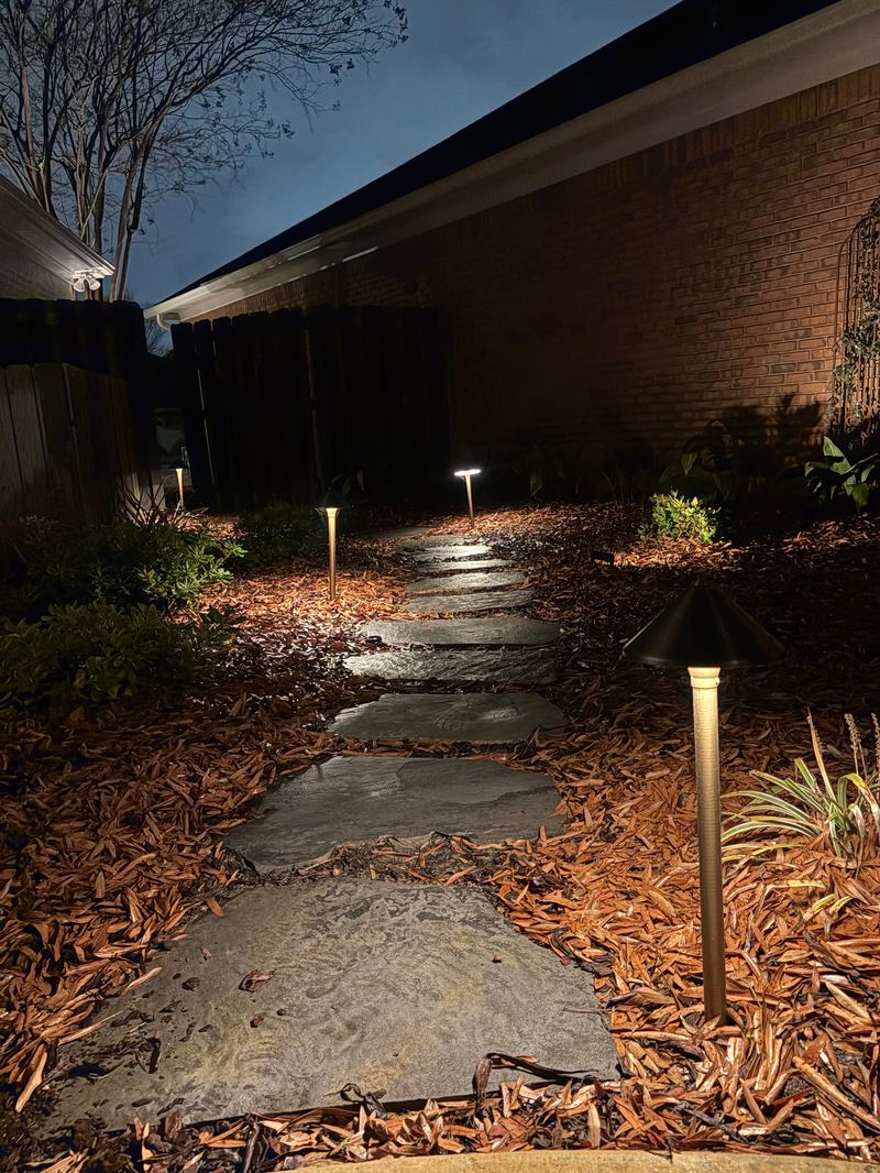 Step, Stair & Hardscape Lighting project — Flagstone stepping path + steps with path lights